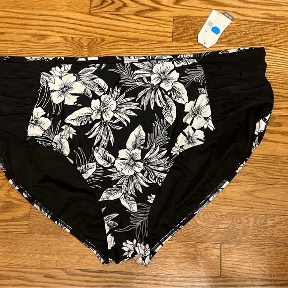 Women's Time And Tru Hawaiian Flora Print High Waist Stretch Bikini Bottoms Plus - Picture 5 of 5